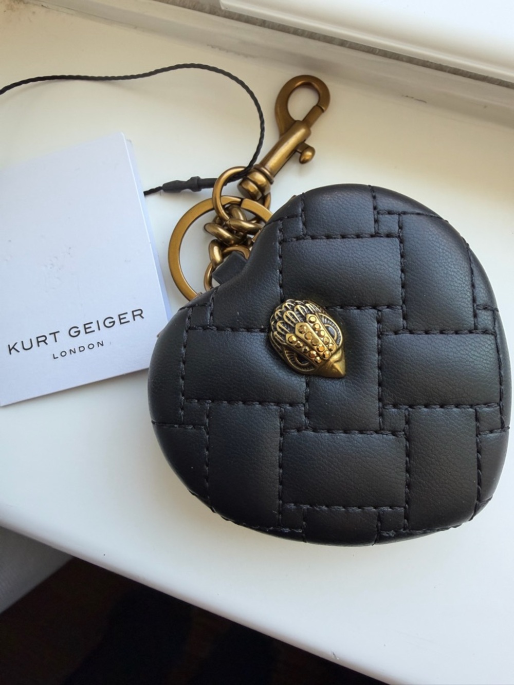 Kurt Geiger ⭐️NWT⭐️ Heart Quilted Keyring either Black or Hot Pink